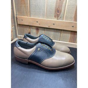 Footjoy Classics Handmade Leather Saddle Golf Shoes Tan & Navy Mens Size 9.5 D